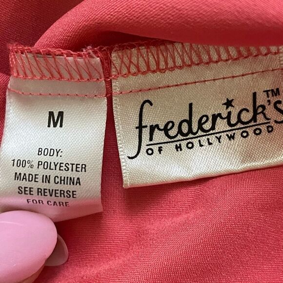 Vintage Frederick's of Hollywood Satin Chiffon Babydoll Slip Nightie Coral Pink - Picture 5 of 11